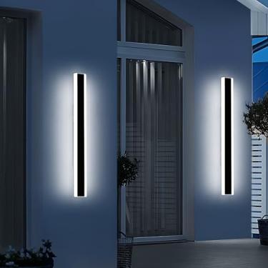 Imagem de Daoseolo Pacote com 2 arandelas de parede modernas para ambientes externos, luminária externa LED de 79,8 cm, IP65 à prova d'água, branco frio 6000K, lâmpadas de pátio minimalistas pretas para casa