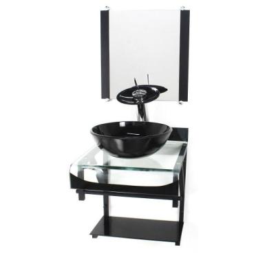 Imagem de Gabinete Vidro 40Cm Banheiro Curvado Duplo Pp Cuba Redonda - Cubas E G