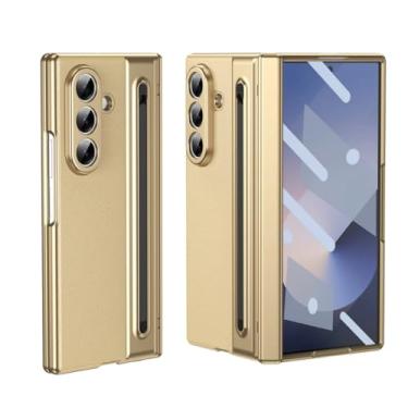 Imagem de Capa protetora para Galaxy Z Fold 6 com revestimento de couro, dobradiça e compartimento para caneta (para Galaxy Z Fold 6/dourado)