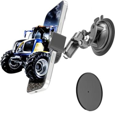Imagem de Charchendo Suporte de telefone para para-brisa de trator [braço de metal à prova de choque], suporte de telefone de para-brisa para empilhadeira/máquina agrícola/barco, compatível com iPhone 16 15 14