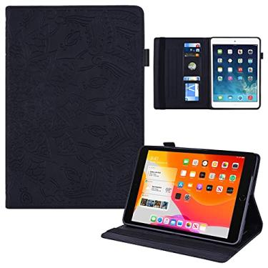 Imagem de Capa para iPad 10,2 polegadas 9ª/8ª/7ª geração 2021/2020/2019 com suporte para Apple Pencil, capa inteligente de couro PU premium com suporte para cartão e despertar/hibernar automaticamente, preta