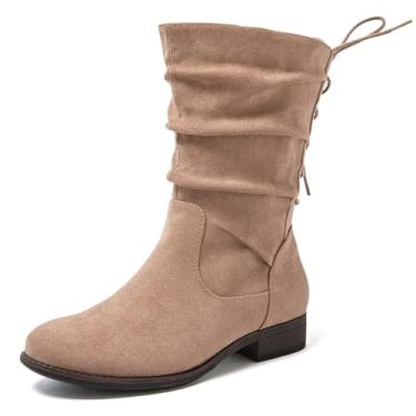 Imagem de Luoika Botas femininas de cano curto de largura larga - Botas curtas pretas e marrons com bloco de salto baixo com zíper lateral., Beigemf 205, 13 X-Wide