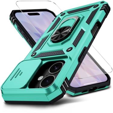 Imagem de Muntinfe Capa para celular 17 com protetor de tela HD, capa de câmera deslizante e suporte de anel girado, [grau militar] capa protetora resistente para telefone 17 de 6,3 polegadas, azul-petróleo