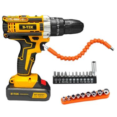 Imagem de Furadeira Parafusadeira 21V Portátil, 2 Baterias Recarregáveis, Extensor Flexível Universal e Kit de Brocas e Bits para Uso Doméstico e Profissional