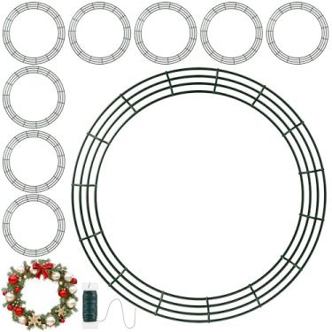 Imagem de Fovths 12 peças de guirlanda de metal de Natal com moldura de guirlanda verde de 76 cm com forma de arame floral para porta da frente para Natal, casamento, casa, artesanato