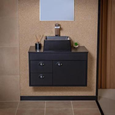 Imagem de Gabinete Armário para Banheiro 60cm MDF com Cuba UDINE PRETO - Riverzz