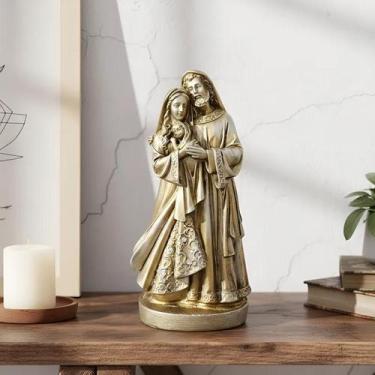 Imagem de Escultura Sagrada Família Gesso Dourada Enfeite Decorativo de Luxo par