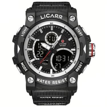 Imagem de Relógio Desportivo Digital Masculino Duplo Display A Prova De água 5atm Estilo Casual Prateado Preto A
