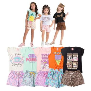 Imagem de Kit Conjunto Infantil Verão Menina Com 5 Conjuntos Sortidos - Mega Kid