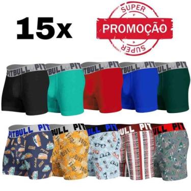 Imagem de Kit Com 15 Cuecas Boxer Box Masculina Adulto Pitbull Atacado, Variadas