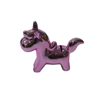 Imagem de Cofrinho Unicornio Ceramica Decorativo Cromado Cor Rosado
