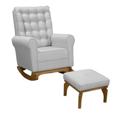 Imagem de Poltrona de Amamentação com Balanço e Puff Thaila Linho Cinza F06 - D'Rossi