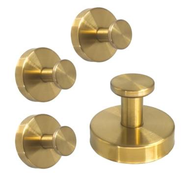 Imagem de Mozziibazy 4 ganchos com ventosa, ganchos de chuveiro de sucção de aço inoxidável para suporte de toalha de banho para pendurar bucha, roupão, casaco (ouro)