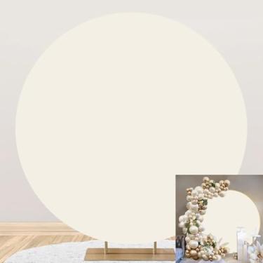 Imagem de DORCEV Capa de fundo redonda marfim 2,2 x 2,2 m poliéster cor marfim infantil recém-nascido chá de bebê decoração de festa de aniversário fundo para fotografia chá de panela, casamento, festa de noivado, vídeo, estúdio