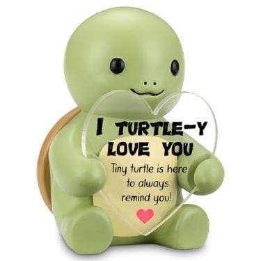 Imagem de Estatueta de tartaruga fofa I Turtle-y Love You, estátua de placa acrílica de coração, presente romântico para namorada, namorado, esposa, marido, ornamento de resina para decoração de mesa de