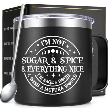 Imagem de Qtencas Presentes de bruxa para mulheres, presentes góticos, feitiçaria engraçada da fase da lua 396 g caneca de café isolada, presente de bruxa de aniversário de Halloween para mulheres - feitiçaria