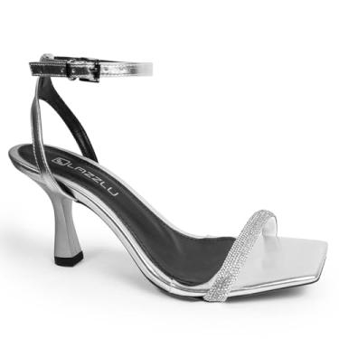 Imagem de Sandália Feminina Salto Taça Fino Médio FestaTira Strass Brilho (Prata, BR, Adulto, Numérico, 34)