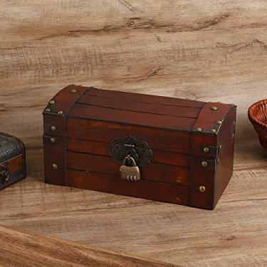 Imagem de Pssopp Caixa de Joias Vintage, baú de Tesouro de Madeira Com Trava de Liga, Grande Armazenamento para Pulseiras e Colares, Decoração de Casa Perfeita para Quarto e Escritório (Fechadura de