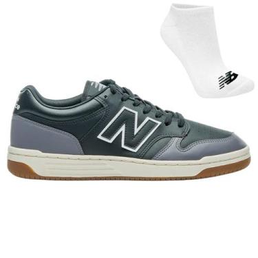 Imagem de Kit Tênis New Balance 480 Low Masculino e Meia, 41, Preto, Cinza, Masc