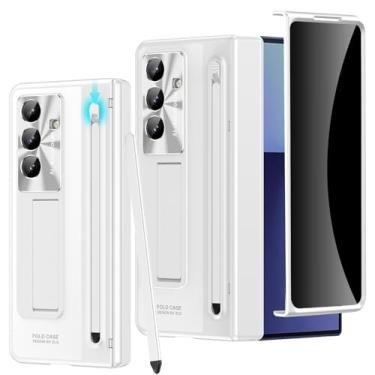 Imagem de YQODSZ Capa para Samsung Galaxy Z Fold 7 com suporte para caneta S e caneta Stylus, protetor de tela de privacidade embutido, proteção antiespião, capa protetora de corpo inteiro com suporte fino para