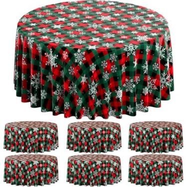 Imagem de Jectivs 6 peças de toalhas de mesa xadrez de búfalo de neve de Natal, decoração de mesa redonda xadrez vermelha e verde de plástico para decoração de festa de inverno, Natal, Ano Novo, aniversário