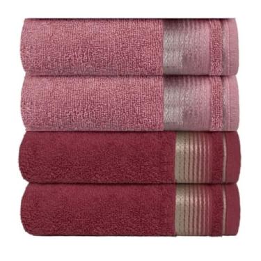 Imagem de KIT 4 Toalhas de Banho 75x150cm 100% Algodão Absorvente e Macia Hotel Academia Enxoval Adulto Premium (2-ROSA+2-CEREJA)