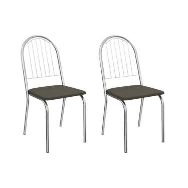 Imagem de Kit 2 Cadeiras Sala Jantar Noruega 2c077cr Aço 2 Un Cromado-suede Escuro - Kappesberg