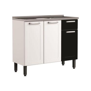 Imagem de Balcão De Aço Com Pia 3 Portas 1 Gaveta Preto Bertolini Branco/preto