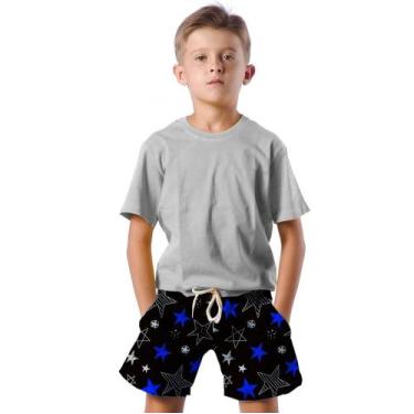 Imagem de Shorts Infantil Bermuda Calção Praia Verão Estrelas Star Desenho Blue 