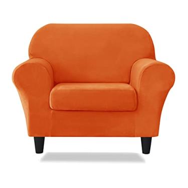Imagem de SONNACH Capa de poltrona elástica de veludo com 3 peças, capas de cadeira de 2 lugares, protetor de móveis lavável (laranja)