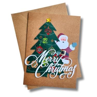 Imagem de Cartão postal de Natal Kraft 3D com envelope (árvore de Natal e Papai Noel)