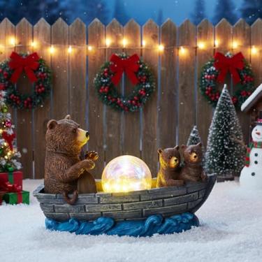 Imagem de YHSOLAR Estátua de urso solar com luz de bola de 12,7 cm, à prova d'água, em resina marrom, realista, feita à mão, decorações de urso para casa, quintal, pátio, varanda, melhores presentes de jardim