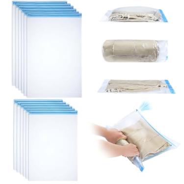 Imagem de A AIKOOL Sacos econômicos de espaço, pacote com 12 para roupas e viagens - Sacos de compressão economizadores de espaço, 6 bolsas grandes (40,6 x 61 cm) + 6 pequenas (40,6 x 50,8 cm) bolsas de