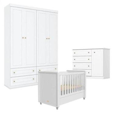 Imagem de Quarto Infantil 4 Portas Americano Com Berço Tutto New Branco Fosco - 