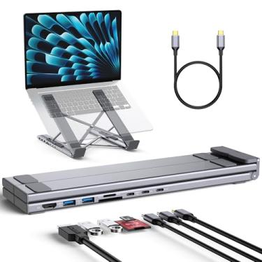 Imagem de RoRoSkin Estação de ancoragem para laptop USB C 8 em 1 com HDMI 4K, 2 USB 3.0, PD 100W, base USB C de alumínio, base universal para MacBook Pro/Air/Dell/HP/Surface/Lenovo, Plug and Play