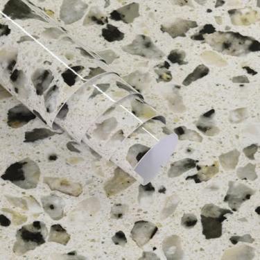 Imagem de Boobest Papel de contato de mármore extra largo 80 cm x 899 cm Papel de contato de terraço brilhante impermeável removível para bancadas de cozinha, armários, paredes de banheiro, quarto, TV, parede