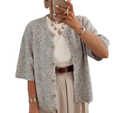 Imagem de Suéter, cardigã Muineobuka, tricotado com botões, manga curta