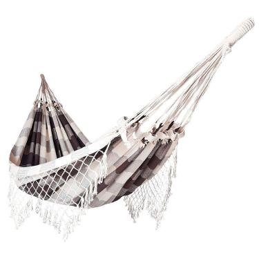 Imagem de Rede De Dormir Descanso Casal 3,80m X 1,50m Algodão Premium Marrom Xadrez