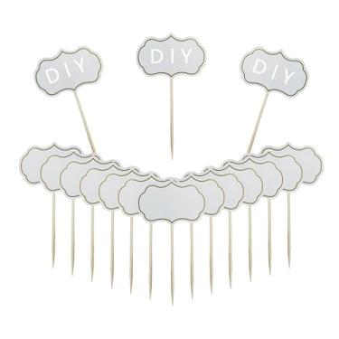 Imagem de BQTBQT Bandeiras de palito brancas sólidas, mini bandeiras de palito de dente, placas de comida para queijo, festa, tábua de charcutaria, bandeiras de topo de bolo de copo DIY decoração (100 peças)