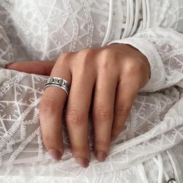 Imagem de Anel giratório de lua tripla de aço inoxidável para homens, cores mistas, prata/banhado a ouro, preocupação, ansiedade, anel giratório celta, tamanho 7-14, 12, Aço inoxidável, Sem pedra preciosa