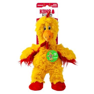 Imagem de KONG Brinquedo para cães de galinha Knots – Corda com nó interno e dois Squeakers – Pelúcia durável com enchimento mínimo, brinquedo para mastigar e puxar para uso interno/externo (pequeno)