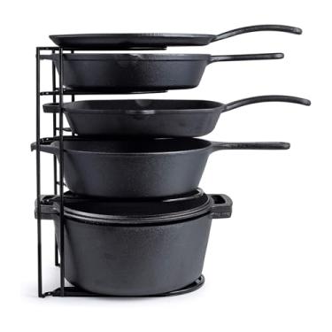 Imagem de Organizador de panelas resistente, rack extra grande de 5 níveis - comporta frigideiras de ferro fundido, forno holandês, chapa - estrutura de aço durável - armazenamento de cozinha que economiza