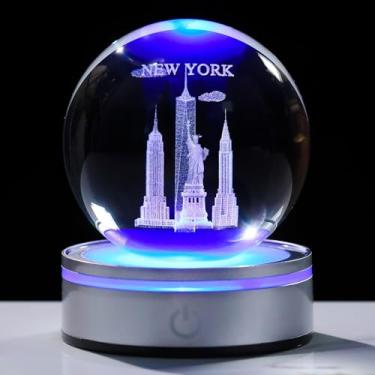 Imagem de Movdyka Bola de cristal 3D Estátua da Liberdade Nova York, lembranças, presentes para mulheres e homens, globo de neve, luz noturna, gravada a laser, estatueta de edifício Empire State, decoração de
