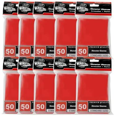 Imagem de Monster Protectors Mangas brilhantes vermelhas tamanho padrão 500 unidades – Compatível com MTG Magic The Gathering e outras cartas de jogos, trocas, esportes e colecionáveis de tamanho padrão