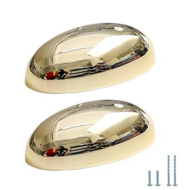 Imagem de Evionlin 2 peças de ferragens de armário de cozinha, puxadores de armário e puxadores de gaveta de copo dourado brilhante - Puxadores de gaveta de copo central com orifício de 6 cm