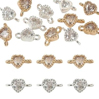 Imagem de Spritewelry 12 peças de pingentes de conector de zircônia cúbica de coração, amuletos de elos de strass, pingentes de ligação de cristal com laço duplo para colar, pulseira, brinco, fabricação de