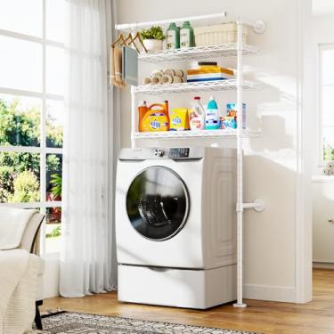 Imagem de ULIFHOME U17 Rack de secagem de roupas montado na parede, prateleiras de armazenamento sobre a máquina de lavar e secar, organização de lavanderia resistente com prateleiras ajustáveis, 89 cm L x 56