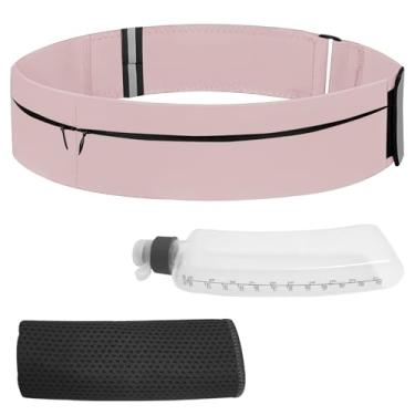 Imagem de Cinto de corrida para mulheres e homens - pochete impermeável com garrafa de água e toalhas refrescantes - Cinto refletivo ajustável com 3 bolsos para corrida, caminhada (rosa, médio)