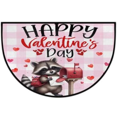 Imagem de Tapete de porta meio redondo para dia dos namorados, antiderrapante, absorvente, semicírculo, tapetes laváveis, meia lua, para ambientes internos, pátio, cozinha, banheiro, entrada, lareira, decoração