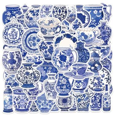 Imagem de Adesivos de porcelana azul e branca à prova d'água, 50 unidades - yiwe